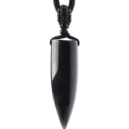 Wholesale Black Obsidian Natural Stone Pendant Crystal Pillar Necklace Lucky Evil Spirits Transport Women Men Fashion Jewelry