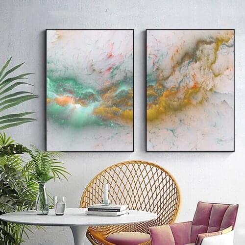 Green Golden Abstract Cloud Canvas Poster Print Modern Home Decor Wall Art Painting Nordic Living Room Decoration Picture