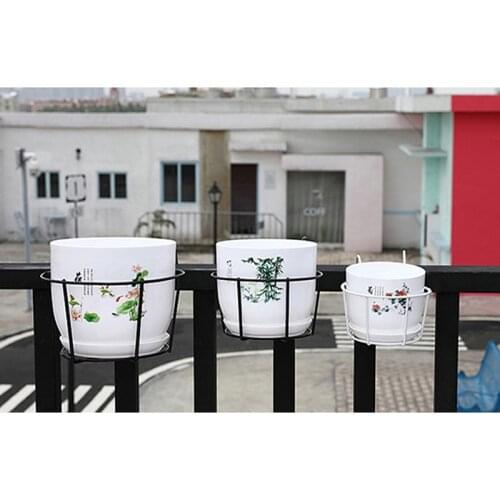 Hanging Plant Iron Racks Balcony Round Flower Pot Rack Railing Fence Outdoor