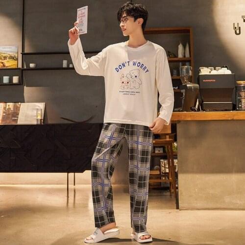 PURECotton Pullover Long Sleeve Trousers Pajama a Sets Winter Boy Man Jammies O-Neck Home Casual Sleepwear Nightwear Pyjamas CKE