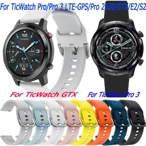 22mm Watch Strap For TicWatch Pro/Pro 3 LTE/GPS/Pro 2020/GTX/E2/S2 Sport wrist Bracelet watch Band Silicone Strap Accessories