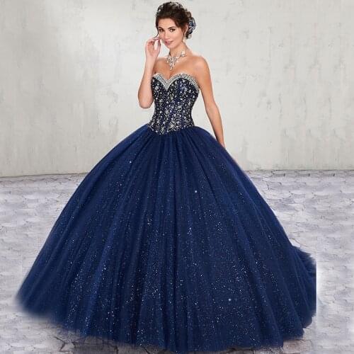 Luxury Navy Blue Quinceanera Dresses Ball Gown Tulle Prom Debutante Sixteen 15 Sweet 16 Dress vestidos de 15 anos