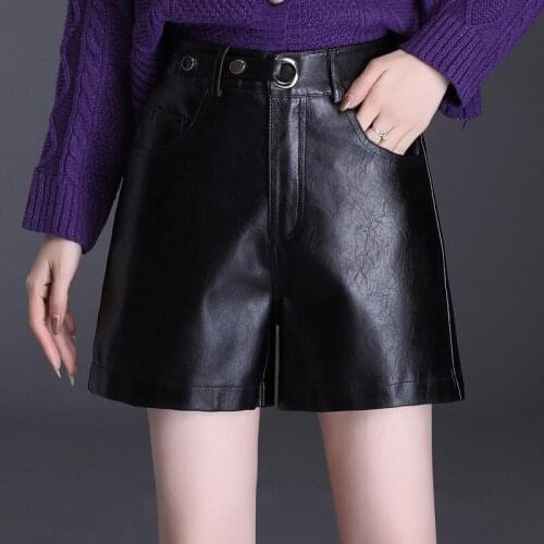 Back Pockets M - 4XL Fashion PU Leather Shorts Womens Autumn Spring New 2020 Casual Black Leather Trouser Plus Size Shorts
