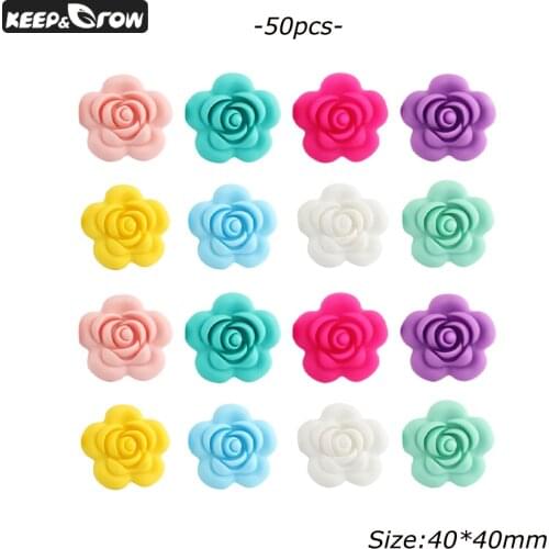KEEP&GROW Rose Silicone Beads 50pcs Silicone Teethers BPA Free Baby Teething Beads Necklace Nursing Toy Accessories Food Grade