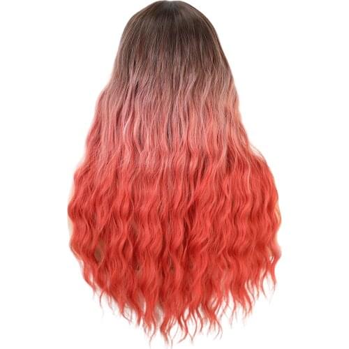 Synthetic Long Curly Wigs For Women Coral Ombre Full Wig With Natural Bangs