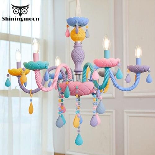 Modern Chandeliers Lighting Kid Room Colorful Macaron Crystal Metal Ceiling Chandeliers Indoor Lighting Home Deco Light Fixtures