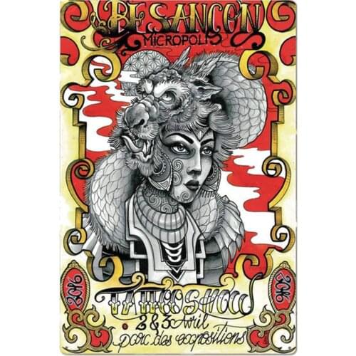Tattoo Tin Sign Retro Tattoo Studio Shop Wall Decoration Sexy Lady Metal Sign People Cave Sign Tin Plate Poster Plaque 20x30cm