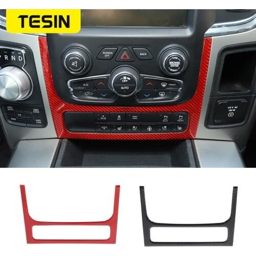 TESIN Carbon Fiber Car Central Console Adjustment Switch Decoration Frame Trim Sticker For Dodge Ram 1500 2010-2015 Accessories