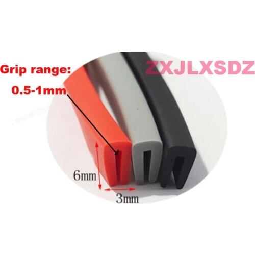 U Channel Rubber Sealing Strip 3x6mm 0.5-1mm Glass Metal Wood Panel Board Edge Guard Red Gray Black