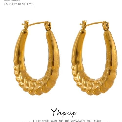 Yhpup Statement Stainless Steel Geometric Hoop Earrings for Women 2021 Golden Metal Minimalist Earrings Summer Jewelry Gift
