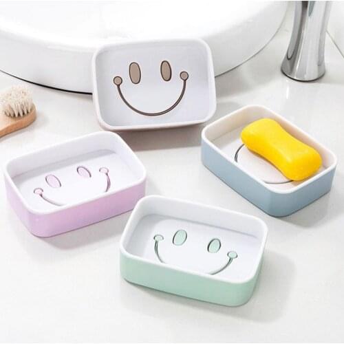 Smiley Soap Box Creative Bathroom Wash Soap Holder Drain Storage Tray Rack Fresh Color Double Layers Design Soap Dishes