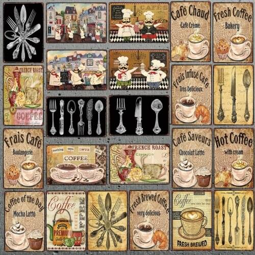【YZFQ 】 Hot Coffee Poster Vintage Metal Plate Kitchen Sign BBQ Wall Decor Cafe Bar Restaurant Home Wall Stickers U-4838A