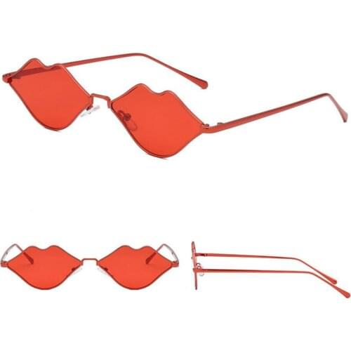 New Lip Sunglasses for Women Sun Glasses Vintage Design Tiny Metal Frame Mirror Sexy Shades Ladies Eyewear