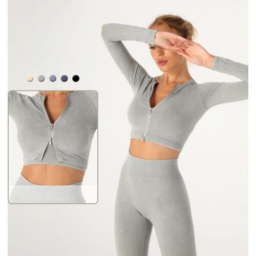 2PCS Seamless Women Yoga Set Workout Sportswear Gym Clothing Fitness zipper Long Sleeve Crop Top High Waist Legging Female Suits