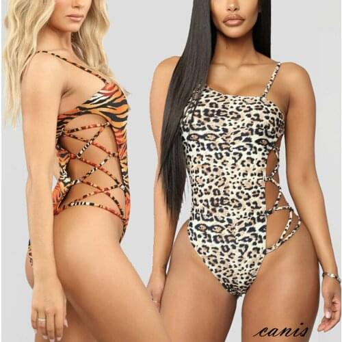 Women Swimsuit One-Piece Suits Swimming Costume Padded Swimwear Monokini Summer Beach Bikini Print Irregular Hollow Out 2020