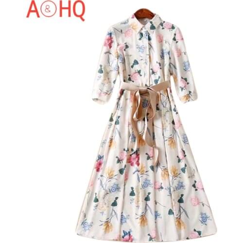 Long Dress Milan Runway High Quality Summer New WomenS Fashion Party Boho Beach Sexy Vintage Elegant Chic Flower Print Dresses