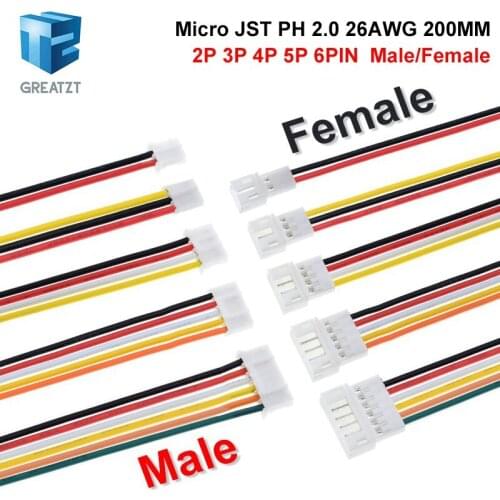 10PCS 5Pair Micro JST PH 2.0 2P 3P 4P 5P 6PIN Male Female Plug Connector With Wire Cables 15CM+15CM For Arduino MP3