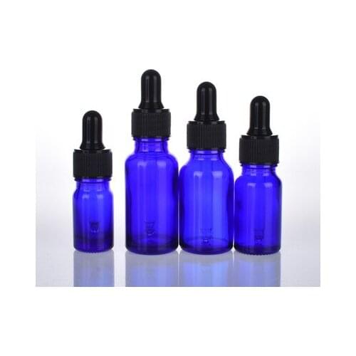 10pcs/lot 5ml 10ml 15ml 20ml 30ml 50ml 100ml Blue Glass Bottle With Dropper Matt Black Glass Dropper Bottle
