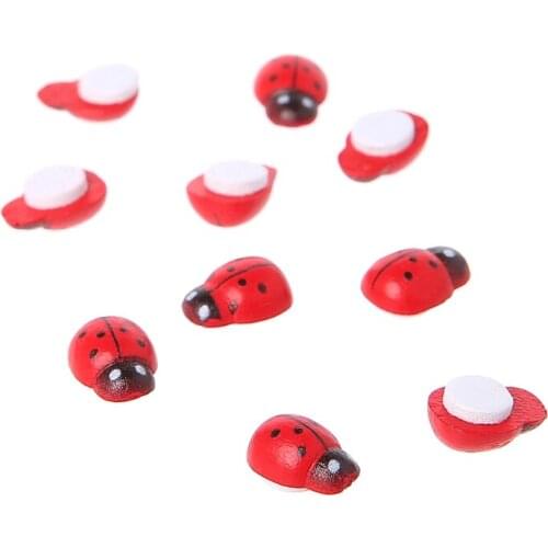 10Pcs Mini Ladybird Red Beetle Ladybug Fairy Doll House Garden Decor Ornament P15D