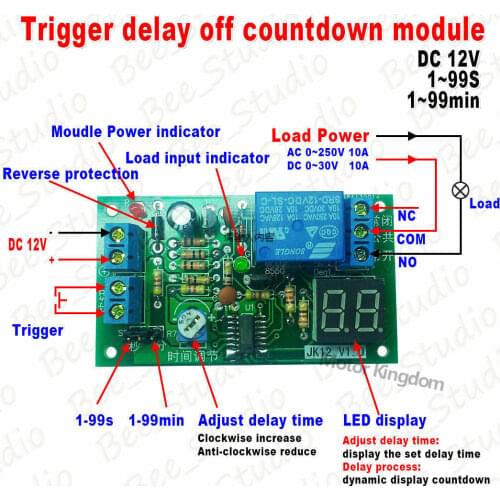 DC12V LED Display Adjustable Trigger Timer Time Delay Turn Off Time Relay Switch