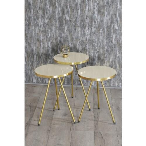 3 PIECE COFFEE TABLE, GOLD METAL FEET