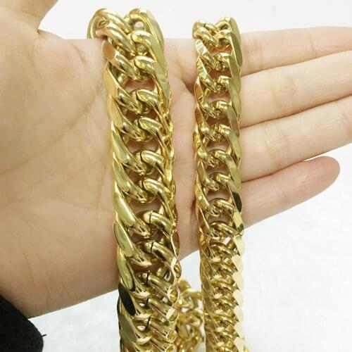 7-40" 14/16/19mm Top Quality 316L Stainless Steel Gold Curb Cuban Chain Mens Women Necklace Or Bracelet Fashion Jewelry Gift