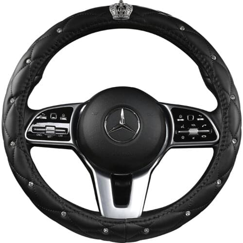 Leather Universal Car Steering-wheel Cover 38CM Diamond Blingbling Auto Steering Car Wheel Cover Woman Car-styling Accessories