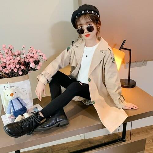 Kids Clothing Spring Autumn Girls Tench Coat British Style Teenager Girls Children Windbreaker Turn-down Collar Jacket Costumes