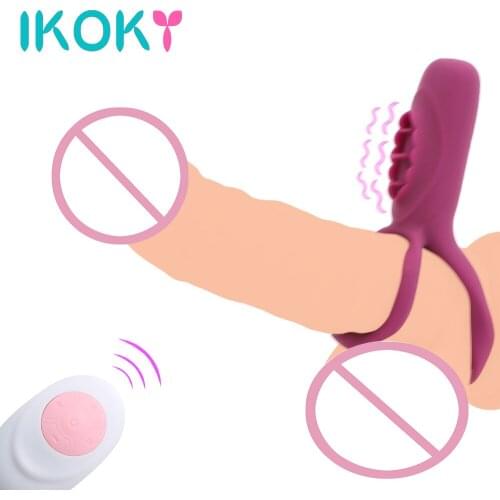 IKOKY Dual Vibrating Penis Ring USB Charging Sex Toys for Adult Couple 10 Frequency Delay Ejaculation Chastity Cage