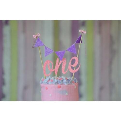 Purple pink One Cake Topper, First birthday cake topper, ONE Smash Cake Set (Cake Topper and banner)