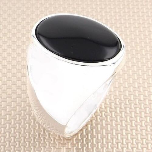 Plain Round Black Onyx Stone Silver Ring Made in Turkey Solid 925 Sterling Silver