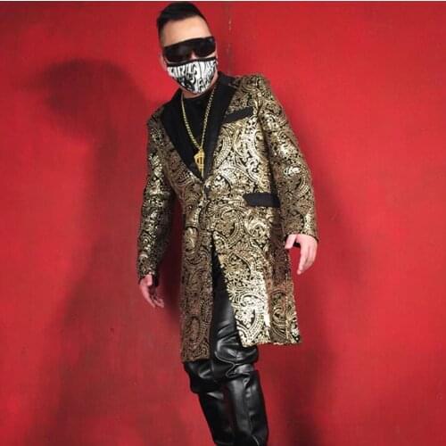 Hip Hop Stage Costume Fashion Casual Blazer Men New Nightclub Male Singer Jacket Dj Ds Matte Embroidered Sequins Slim Suit C