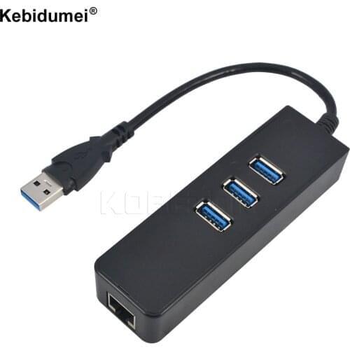 Kebidumei 3 Ports USB Hub USB 3.0 To RJ45 Gigabit Ethernet LAN Wired Network Adapter 10/100/1000 Mbps For Windows Mac