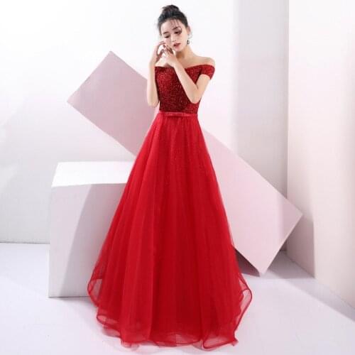 Red Evening Dress Off the Shoulder Style 2019 Banquet Dress Sexy V-neck a Line Organza Beading Party Prom Dress Back Lace Up