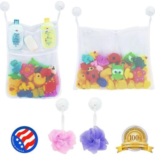 Creative Folding Eco-Friendly 35X35cm Kids Baby Bathroom Mesh Bag Child Bath Toy Storage Bag Organiser Net Suction Baskets