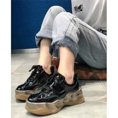 Fashion Mix Color Platform Sneakers Spring Black Daddy Sports Patent Leather Shoes Womens Free Comfort Leisure Chunky Dad Shoes