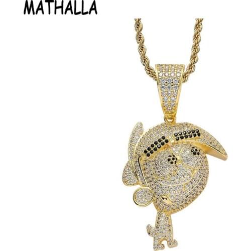 MATHALLA Cartoon Character Pendant Necklace With Rope Chain and 4mm Tennis Chain Mens Cold CZ Stone Pendant Hiphop Jewelry