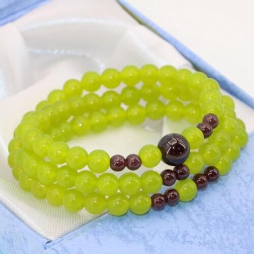 2 style natural stone dyed olive green jades chalcedony bangle 6mm round beads multilayer bracelet jewelry 3 rows B2904