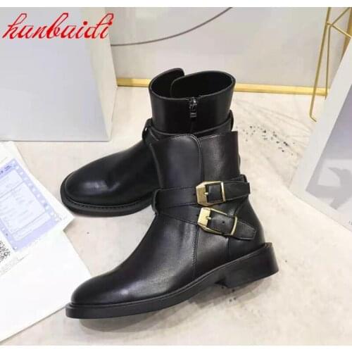 Fashion Zipper Boots Women Winter Short Boots Fashion Metal Decoration Casual Shoes Genuine Leather Shoes British Style Boots