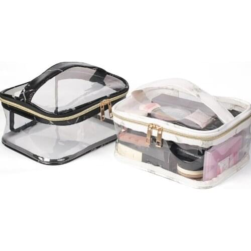 Marble PVC Transparent Cosmetic Bag Waterproof Portable Multifunctional Large-capacity Travel Bag Handbag With Zipper