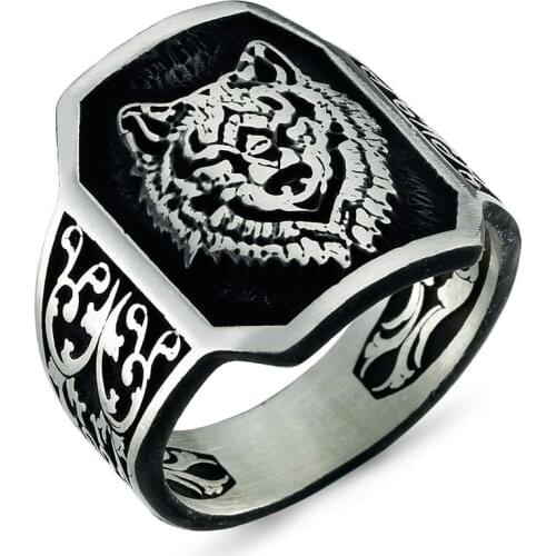 925 Sterling Silver Men Ring Original Hot Selling Rings Antique Pattern Wolf Men Ring Vintage Jewelry