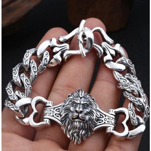 2019 Creative Lion Charm bracelets Bangle 100% Real 925 Sterling Silver Men Bracelet Fine Jewelry Unique Gifts Free Shipping