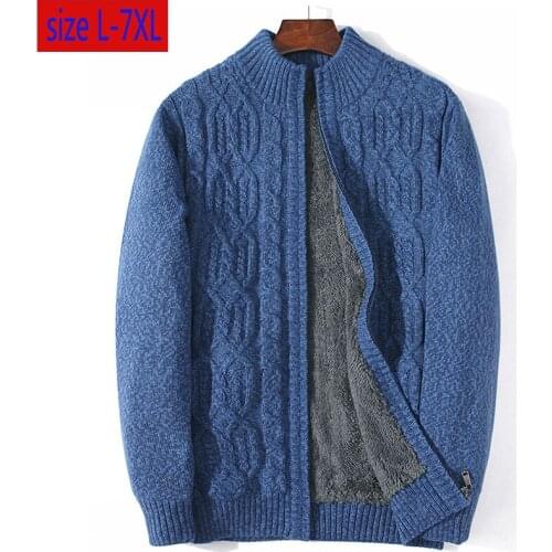 New Arrival Fashion Thickened Plush Sweater Jacket Cardigan Casual Computer Knitted Mandarin Collar Plsu Size L-3XL4XL5XL6XL7XL