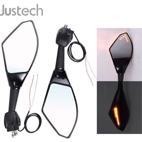 Justech A Pair Integrated Side Mirror with 18 LED Turn Signal For KAWASAKI Ninja 300 250R ZX-6R ZX10R for Suzuki Honda Triumph