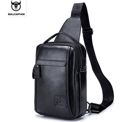 BULLCAPTAIN casual sports mens leather handbag head layer cowhide large-capacity multi-function convenient diagonal chest bag