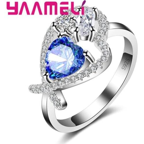 Drop Shipping Jewelry Heart Design 925 Sterling Silver Cubic Zirconia Party Colourful Crystal Ring for Women Girls Gift