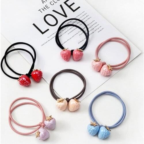 6 Colors Strawberry Elastic Hair Bands Fruit Ponytail High Elasticity Women Girls Hairband Children Hair Accessories Rubber Band