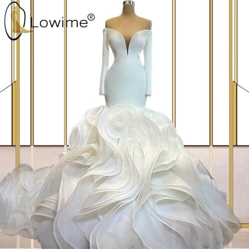 Off Shoulder Long Sleeves Mermaid Wedding Dresses Ruffles Bridal Gowns Vestidos De Novias 2021 Customise Robe Mariage