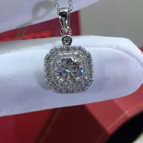 Silver 1 Carat Excellent Cut Diamond Test Passed D Color High Clarity White Moissnaite Pendant Necklace Silver 925 Wedding Chain