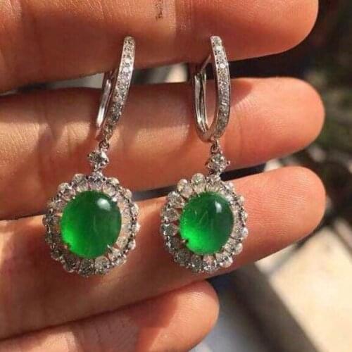 Natural Hetian jasper oval egg face diamond earrings Chinese retro designer craftsmanship sparkling charm ladies silver jewelry